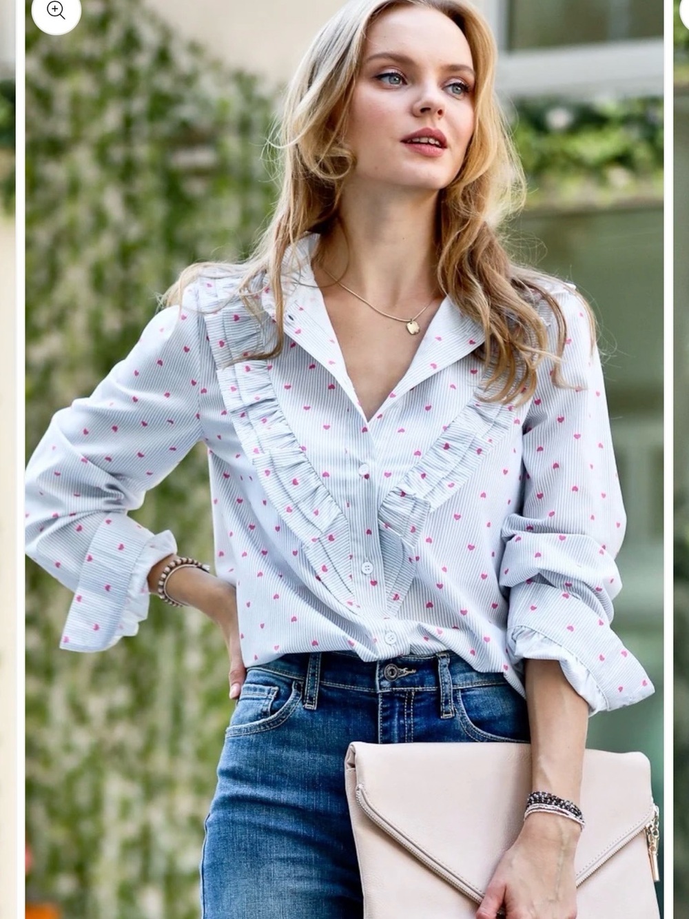 2 for $30 sale: Mazik button down shirt blue stripes/ pink hearts - L